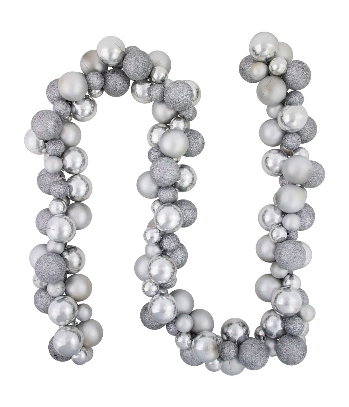  Silver Shatterproof Ball 3-Finish Christmas Garland, 6' - Silver - Bonton