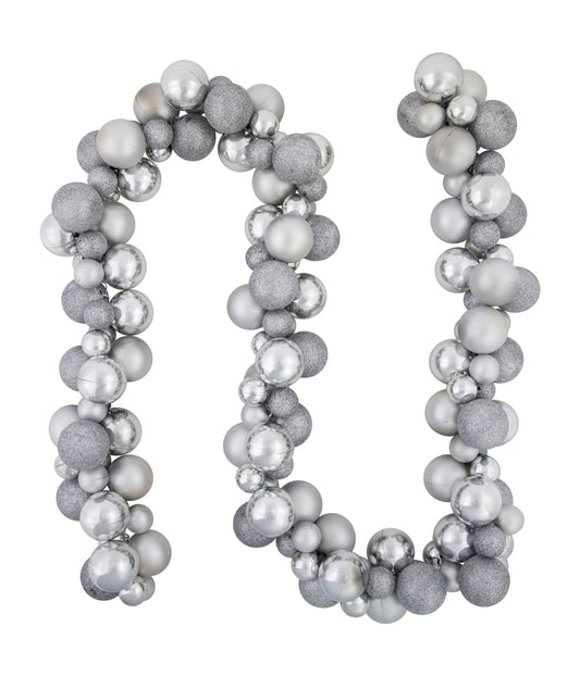 Silver Shatterproof Ball 3-Finish Christmas Garland, 6'