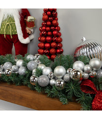 Silver Shatterproof Ball 3-Finish Christmas Garland, 6'