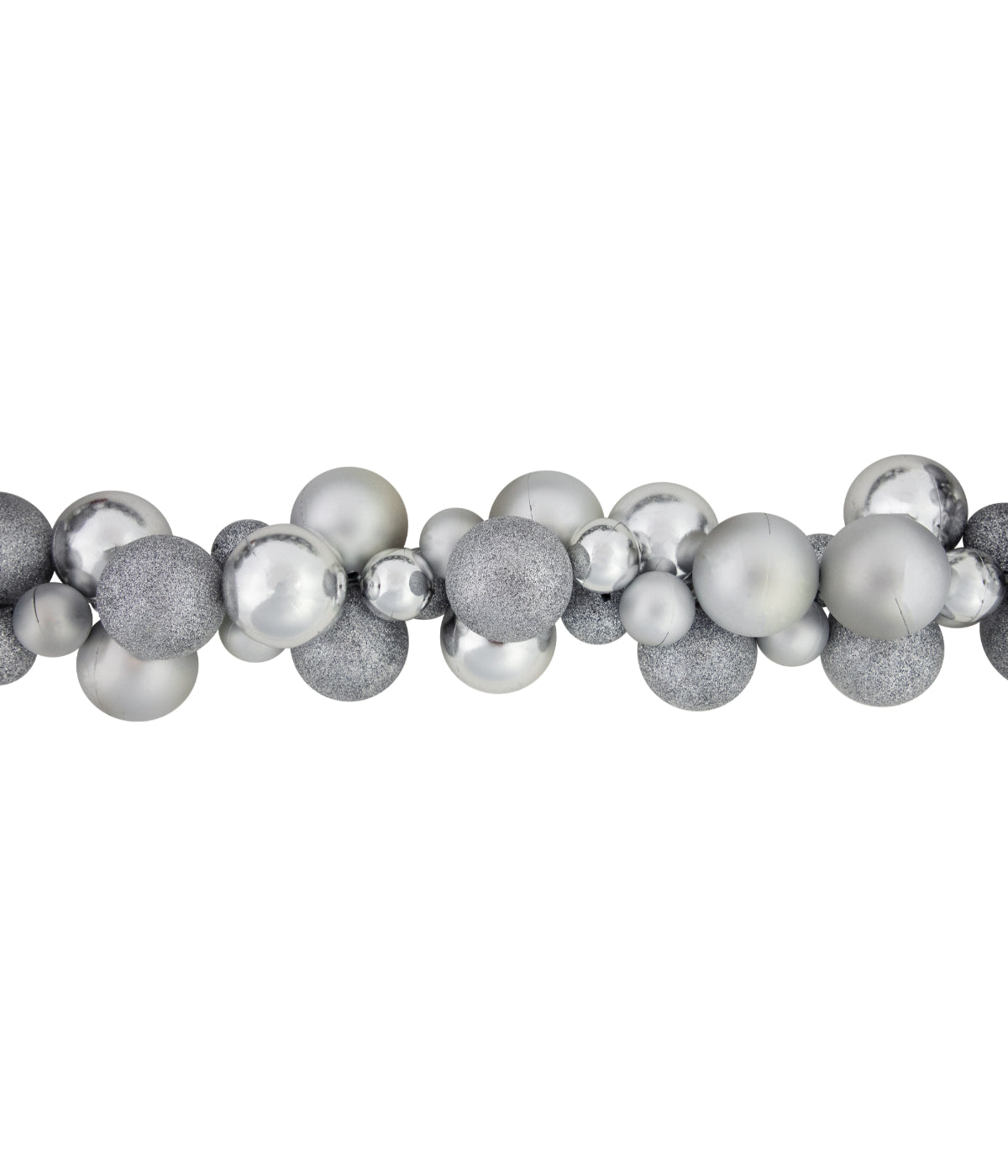  Silver Shatterproof Ball 3-Finish Christmas Garland, 6' - Silver - Bonton