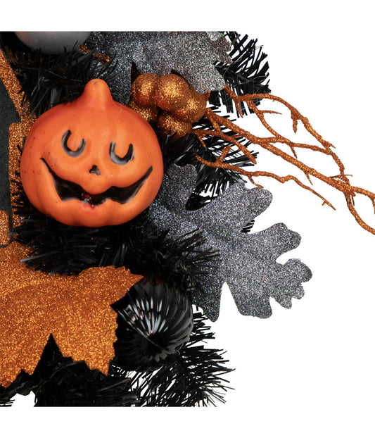 Orange and Black Haunted House Halloween Wreath 24-Inch Unlit
