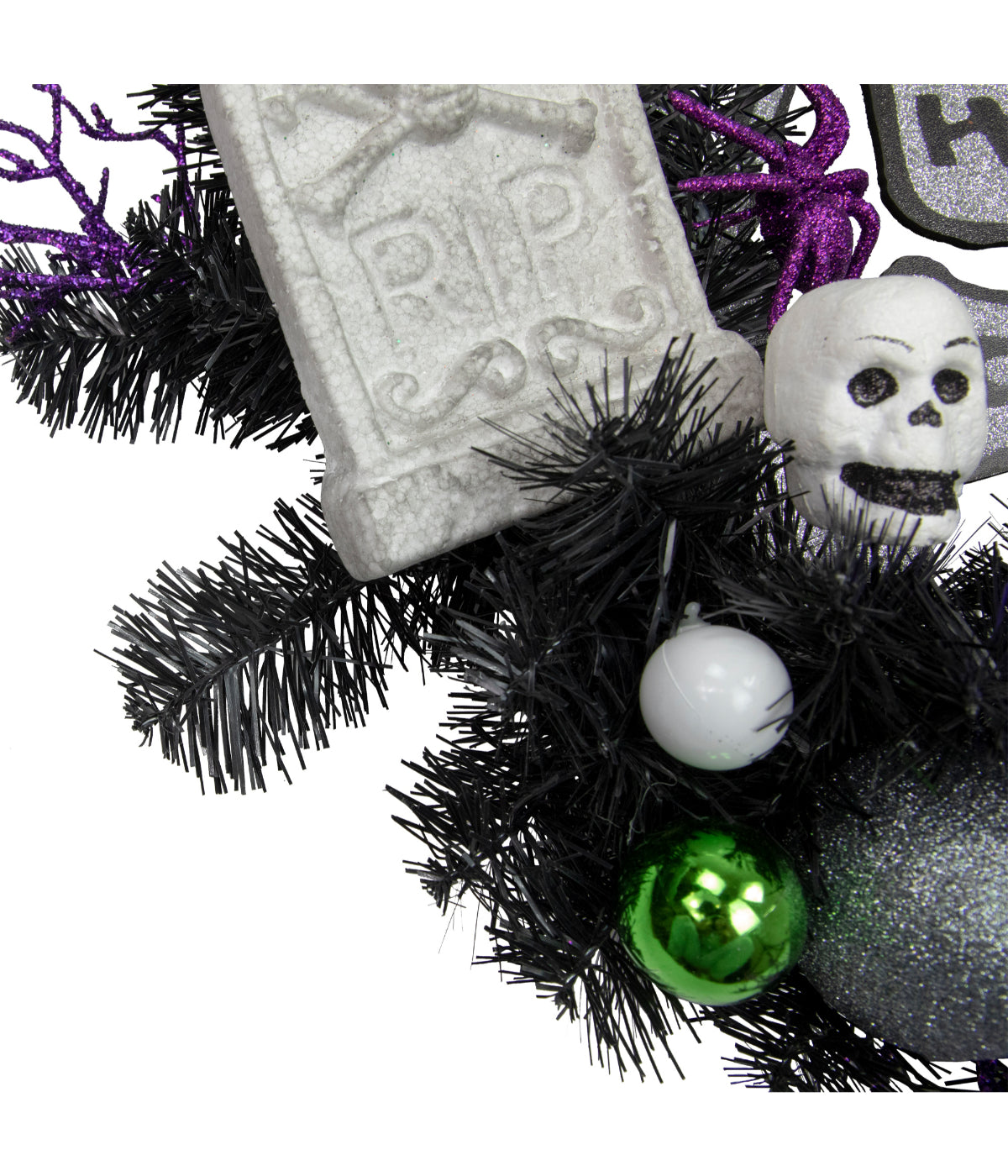  Purple and Black Spooky Skeleton Pine Halloween Wreath 24-Inch Unlit - Black - Bonton