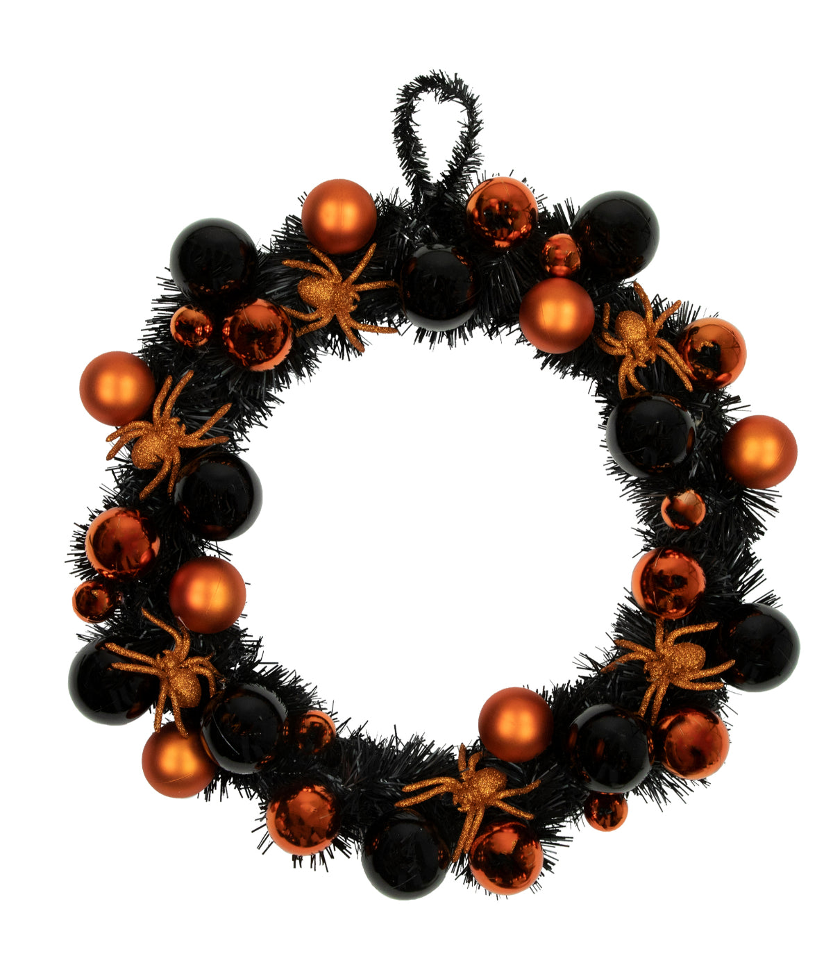  Orange Spiders and Ornaments Halloween Wreath 18-Inch Unlit - Black - Bonton