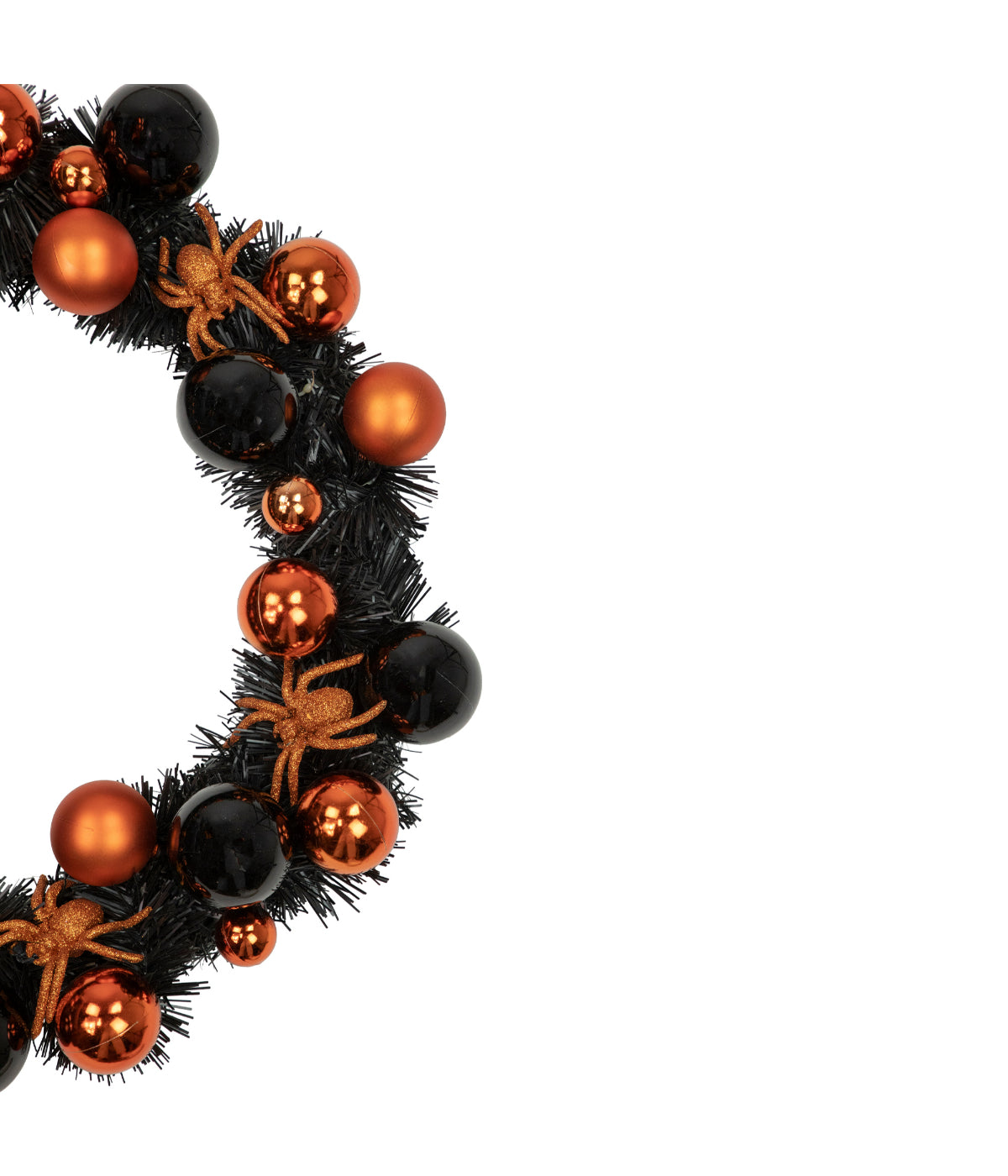  Orange Spiders and Ornaments Halloween Wreath 18-Inch Unlit - Black - Bonton