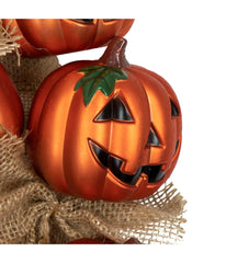 Jack-O-Lantern and Burlap Ribbon Halloween Wreath 20-Inch Unlit