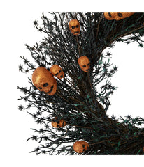 Black and Orange Skulls and Spiders Halloween Twig Wreath