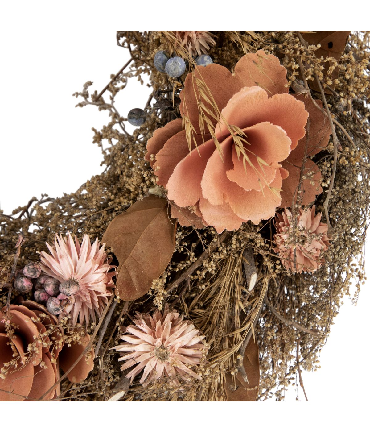  Orange and Coral Pink Twig and Floral Autumn Harvest Wreath Orange - Orange - Bonton