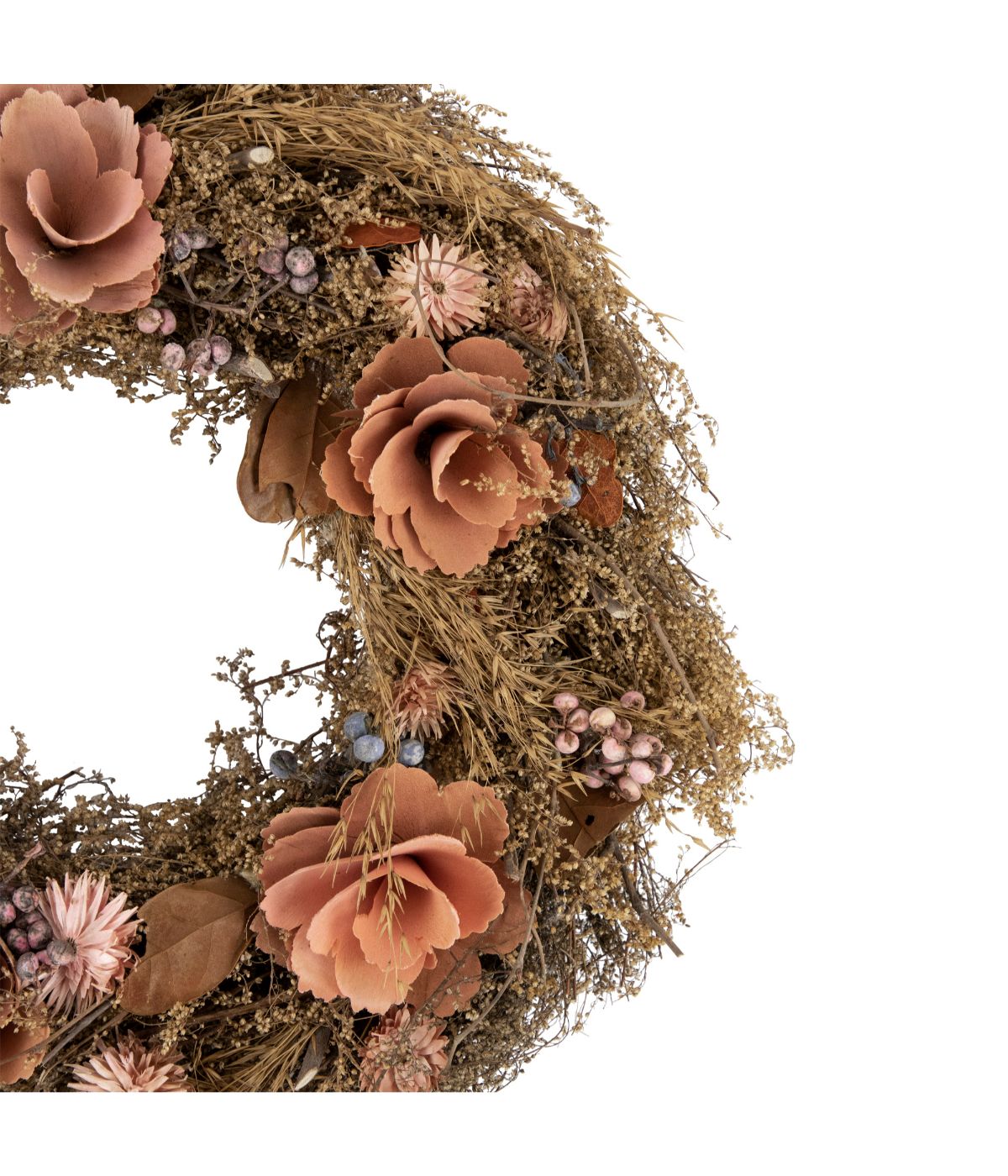  Orange and Coral Pink Twig and Floral Autumn Harvest Wreath Orange - Orange - Bonton