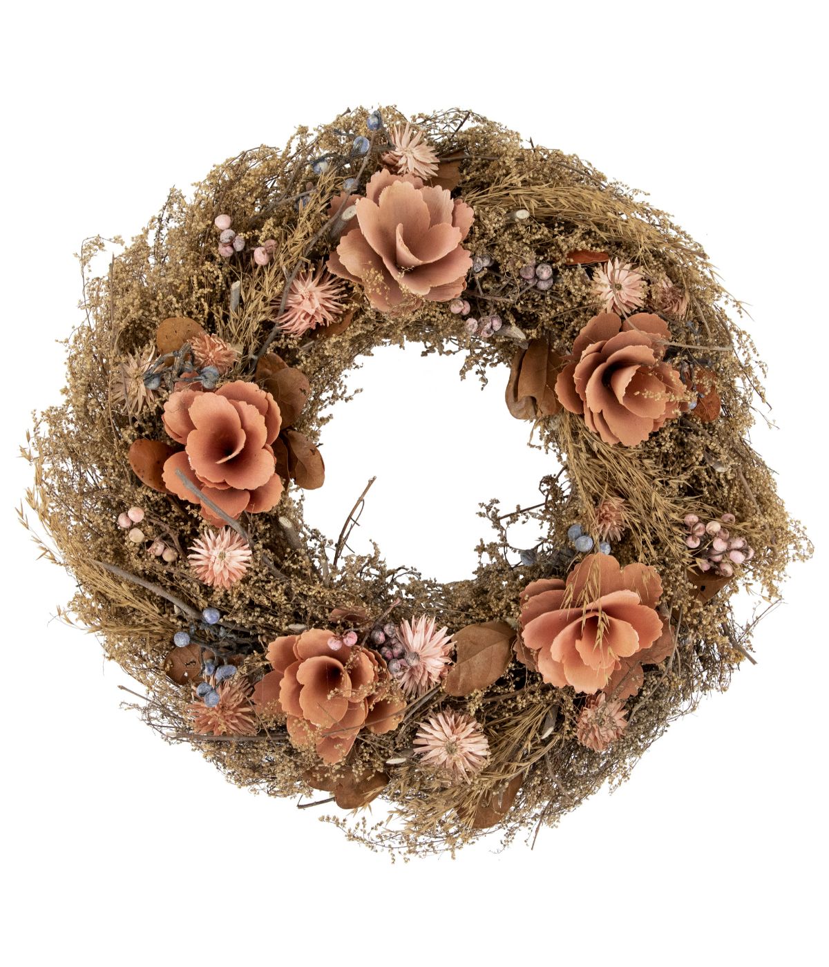  Orange and Coral Pink Twig and Floral Autumn Harvest Wreath Orange - Orange - Bonton