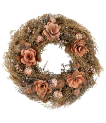 Orange and Coral Pink Twig and Floral Autumn Harvest Wreath Orange