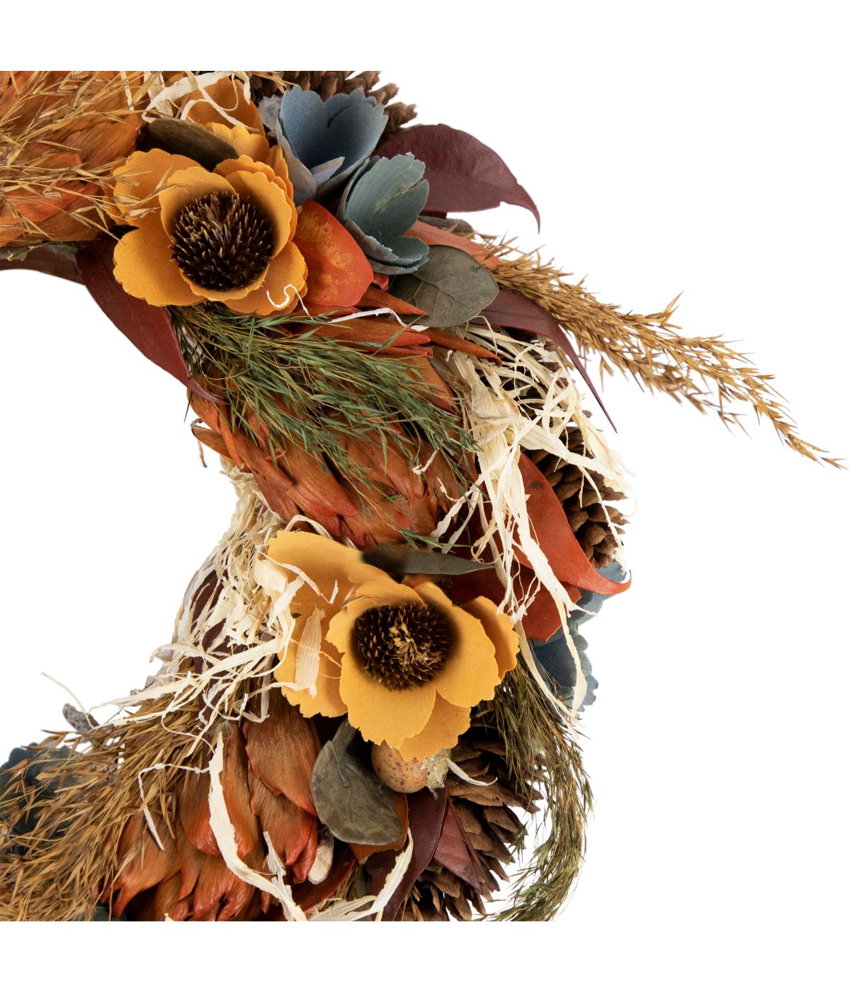 Sunflower and Straw Artificial Fall Harvest Wreath Orange