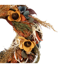 Sunflower and Straw Artificial Fall Harvest Wreath Orange