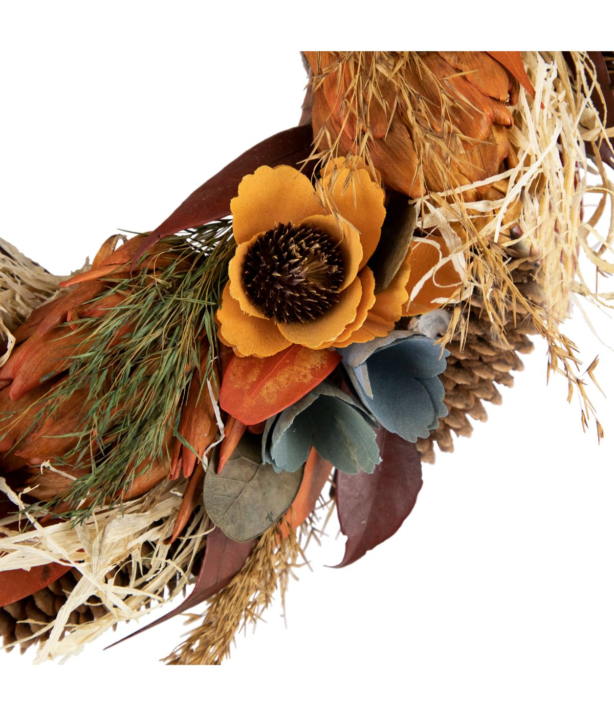  Sunflower and Straw Artificial Fall Harvest Wreath Orange - Orange - Bonton