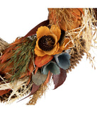 Sunflower and Straw Artificial Fall Harvest Wreath Orange