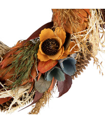 Sunflower and Straw Artificial Fall Harvest Wreath Orange