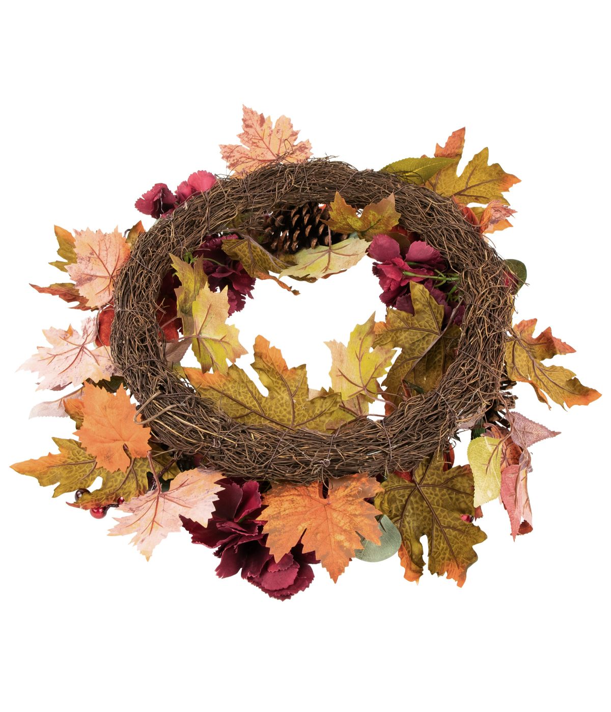  Orange and Burgundy Fall Harvest Artificial Floral and Pinecone Wreath Orange - Orange - Bonton