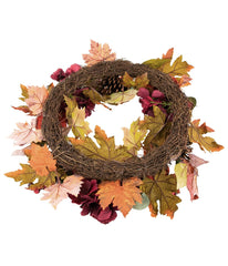 Orange and Burgundy Fall Harvest Artificial Floral and Pinecone Wreath Orange