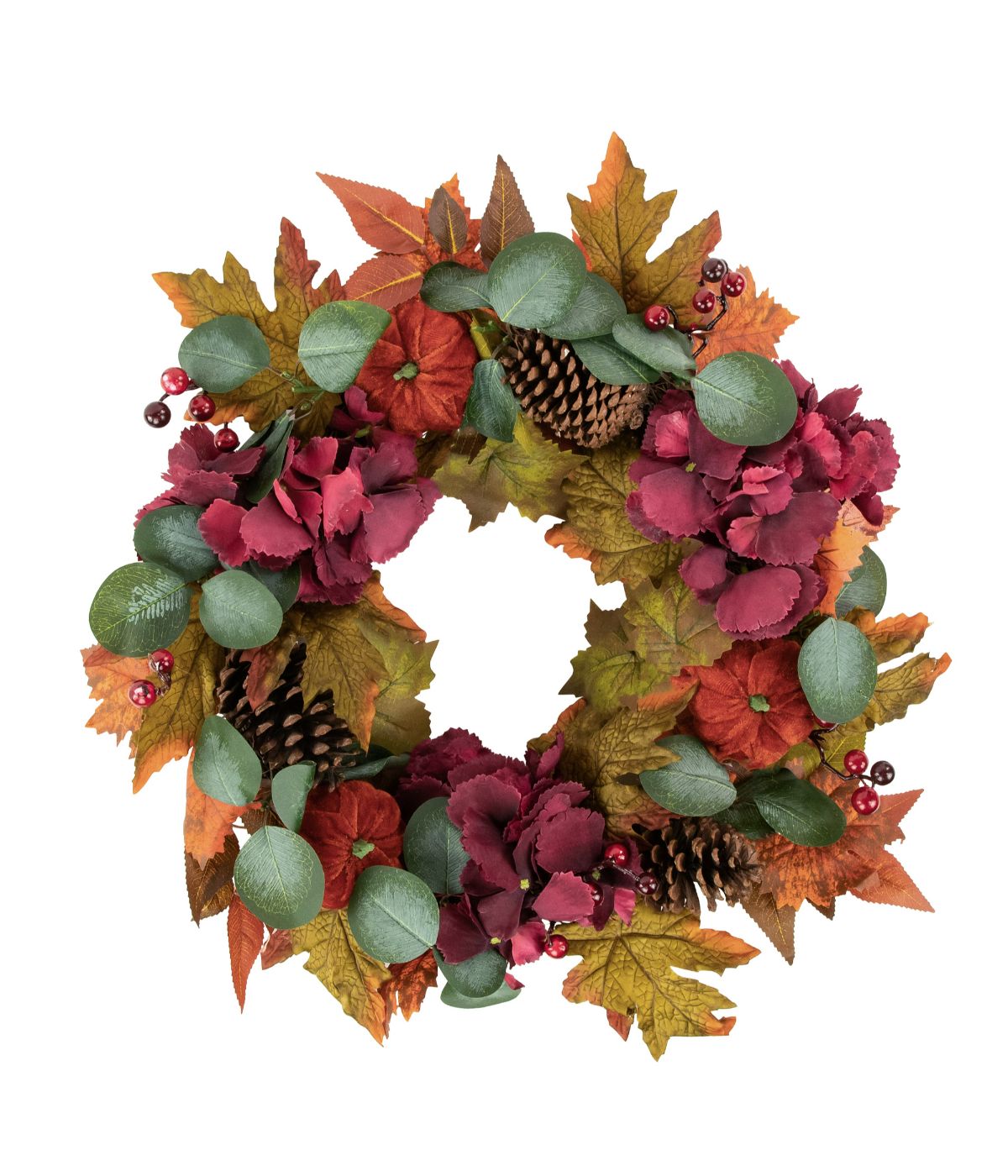  Orange and Burgundy Fall Harvest Artificial Floral and Pinecone Wreath Orange - Orange - Bonton