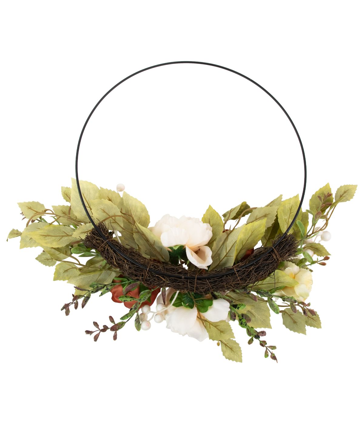  Autumn Harvest Artificial Floral Half Wreath with Fall Foliage Orange - Orange - Bonton