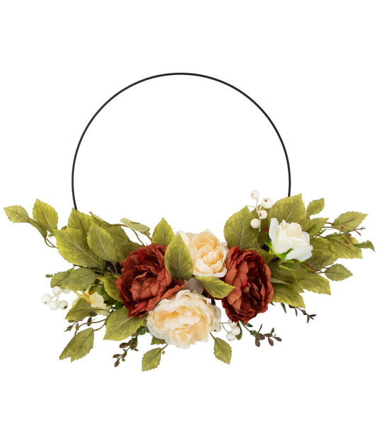 Autumn Harvest Artificial Floral Half Wreath with Fall Foliage Orange