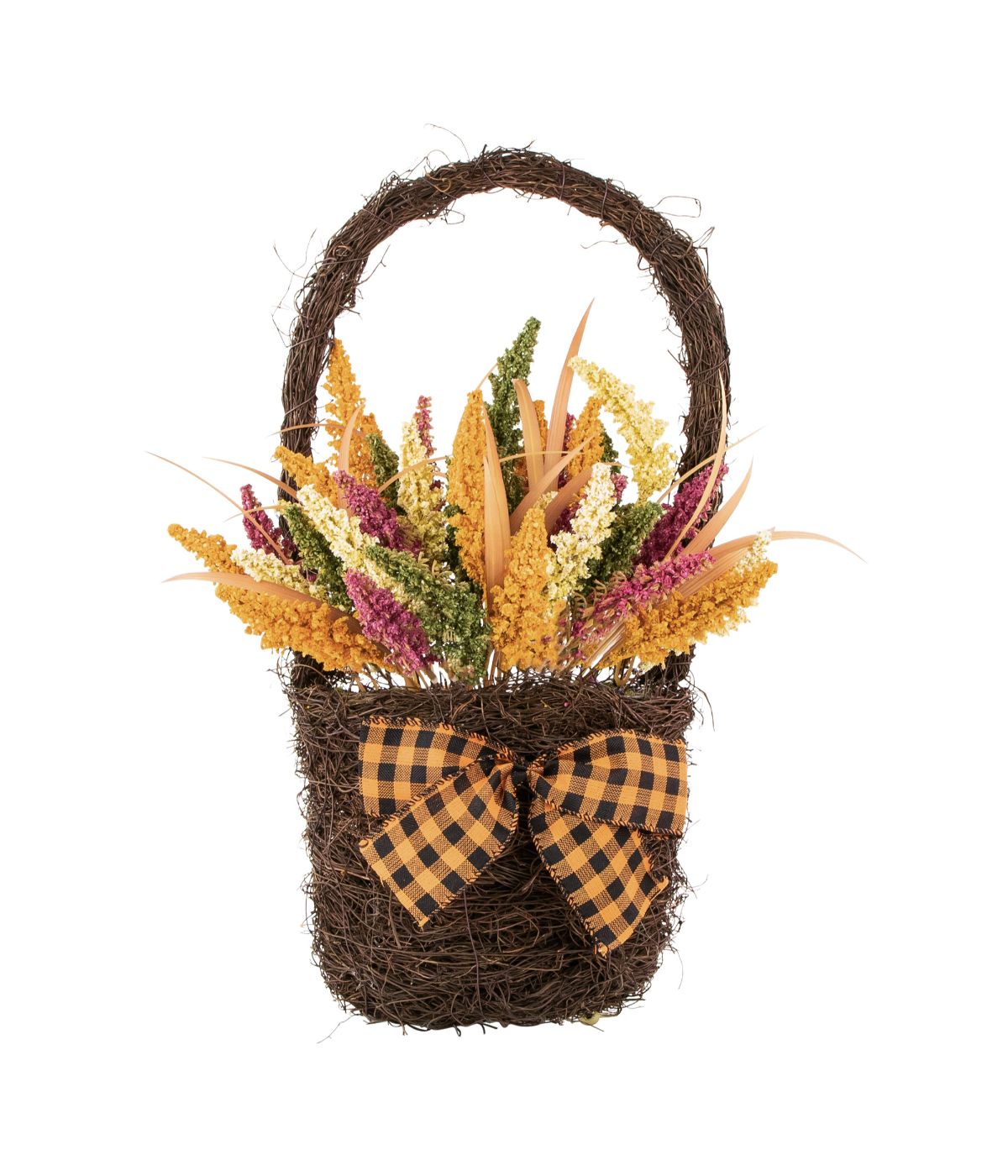  Autumn Harvest Hanging Basket with Artificial Fall Foliage Orange - Orange - Bonton