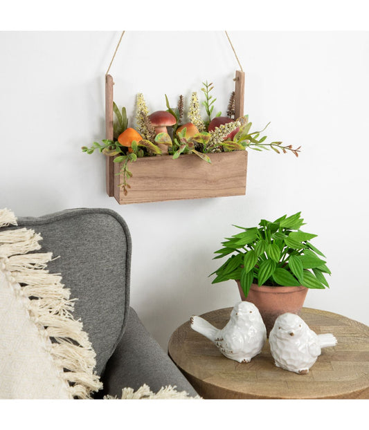 Mushroom and Foliage Wooden Fall Harvest Hanging Basket Orange