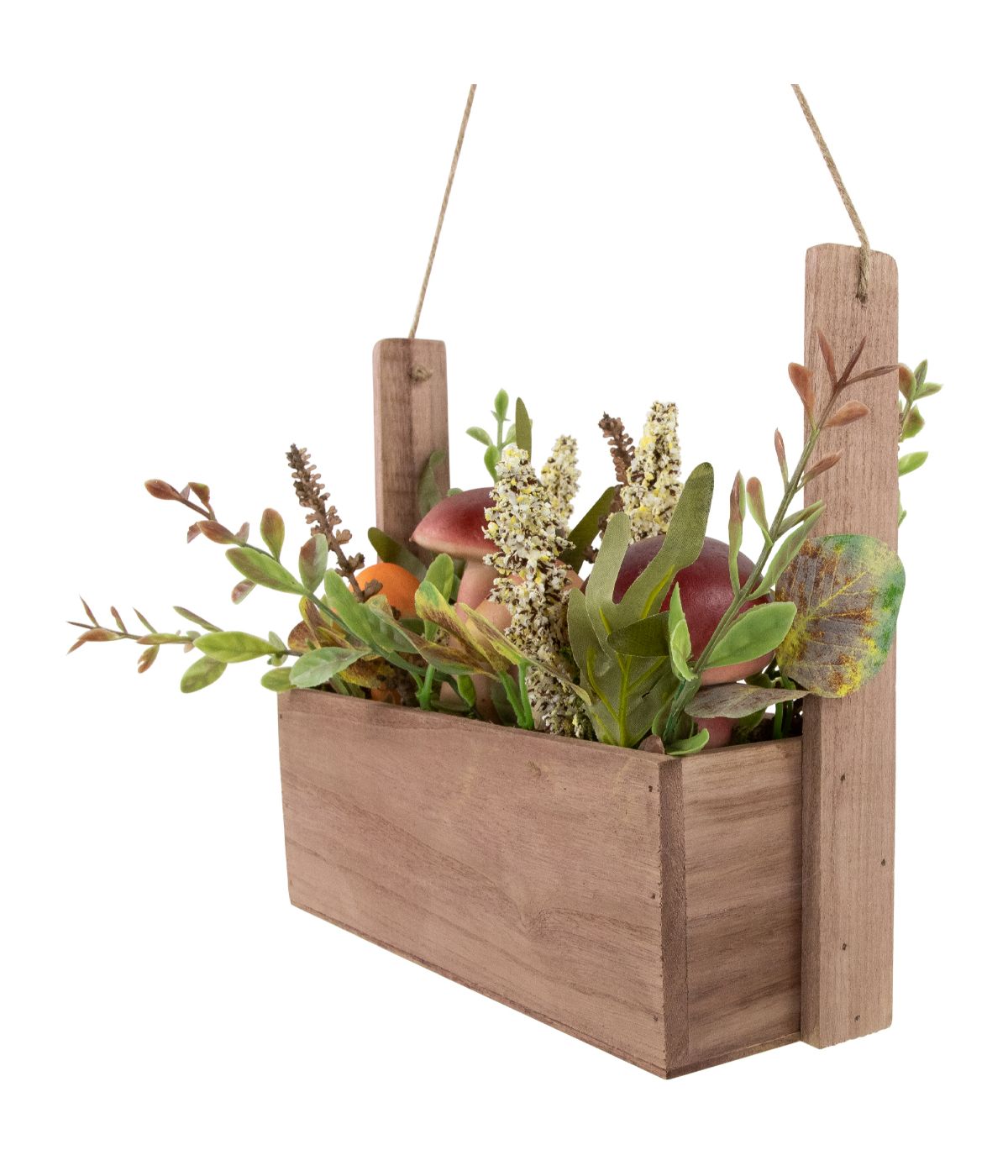  Mushroom and Foliage Wooden Fall Harvest Hanging Basket Orange - Orange - Bonton