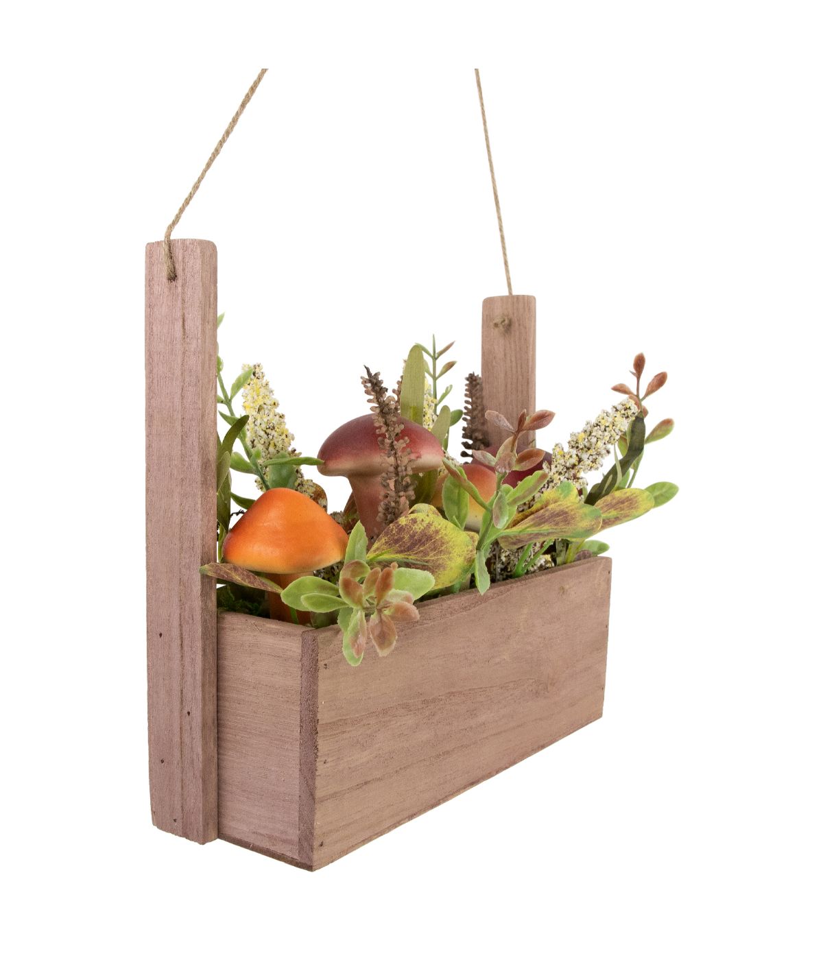  Mushroom and Foliage Wooden Fall Harvest Hanging Basket Orange - Orange - Bonton