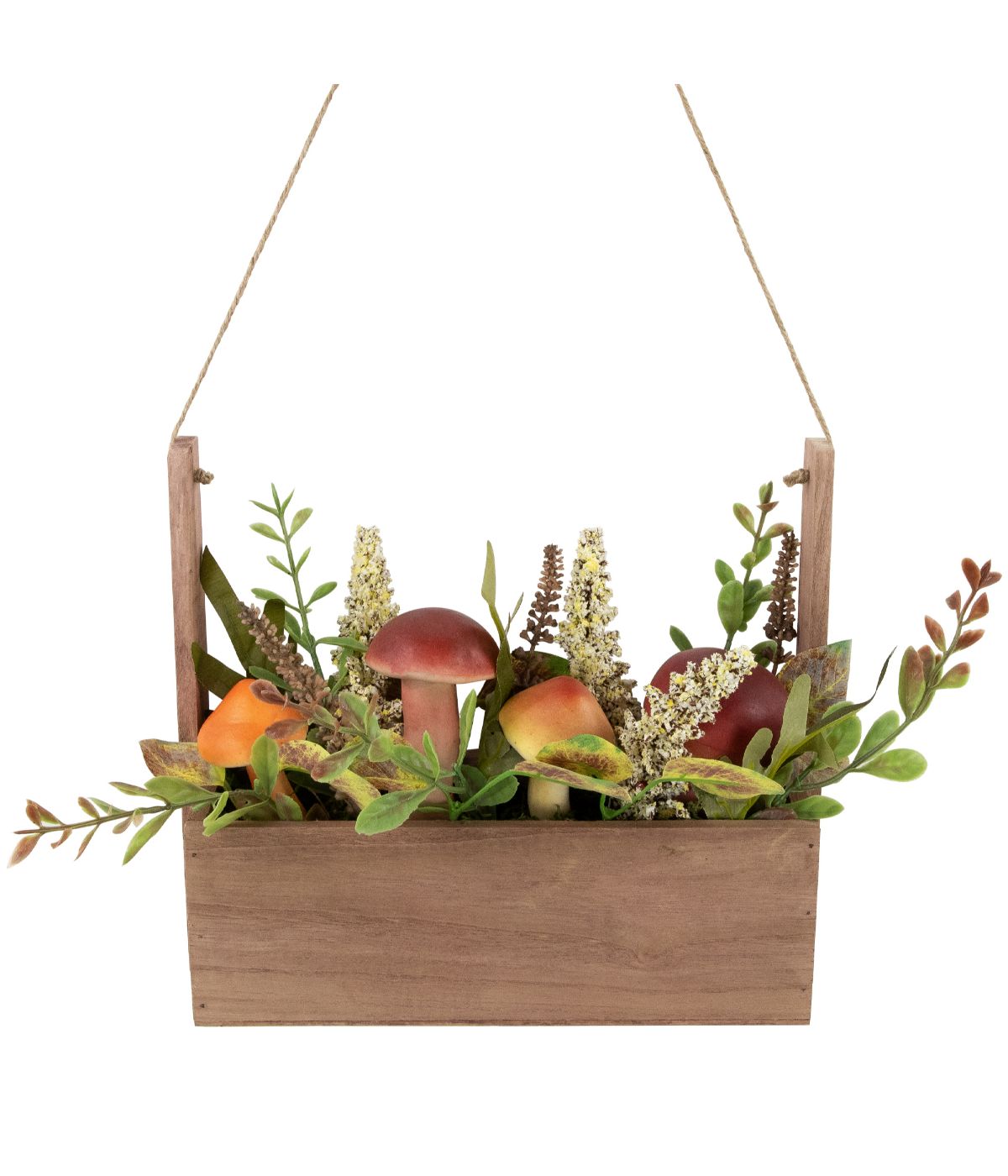  Mushroom and Foliage Wooden Fall Harvest Hanging Basket Orange - Orange - Bonton