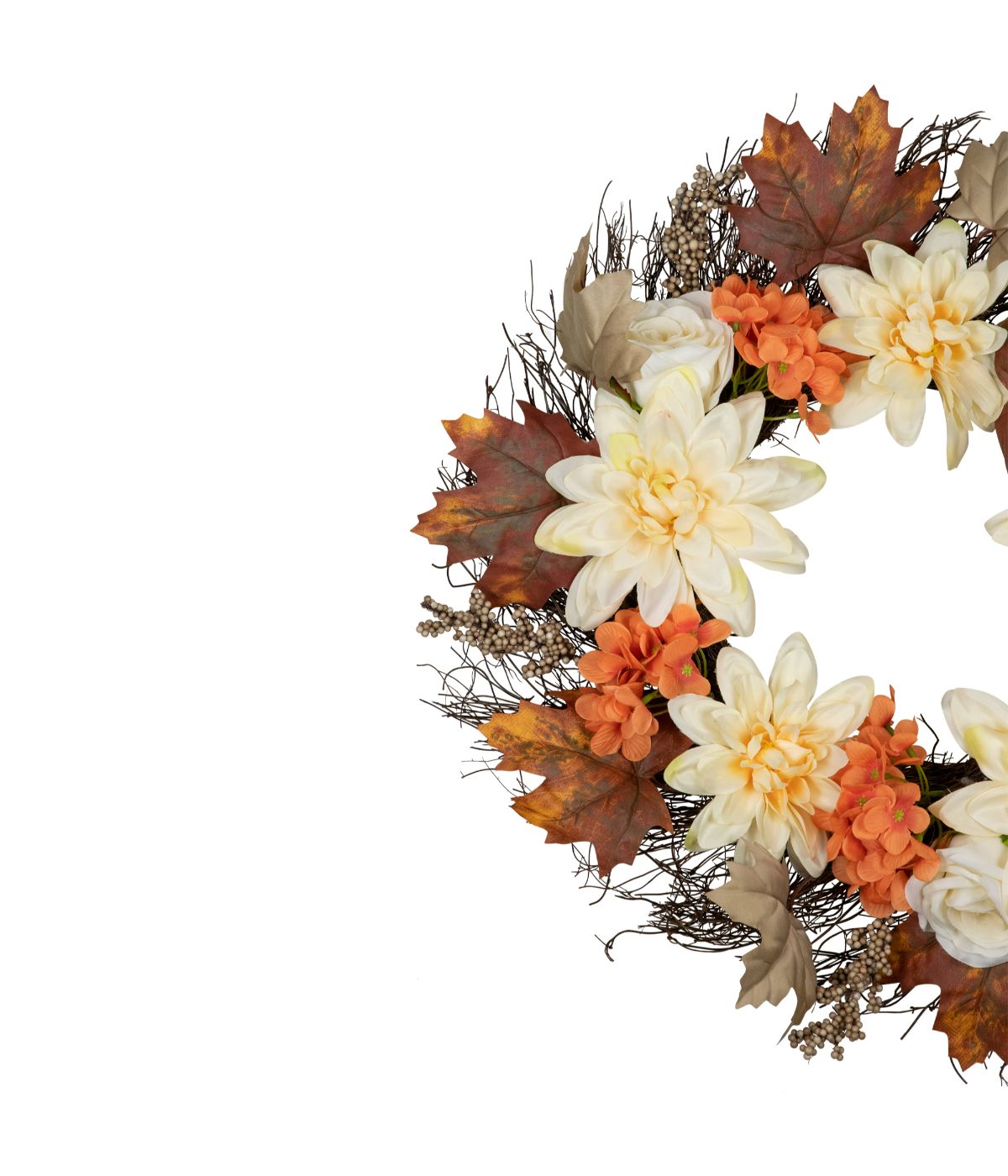  Orange and Cream Floral Fall Harvest Artificial Wreath Orange - Orange - Bonton