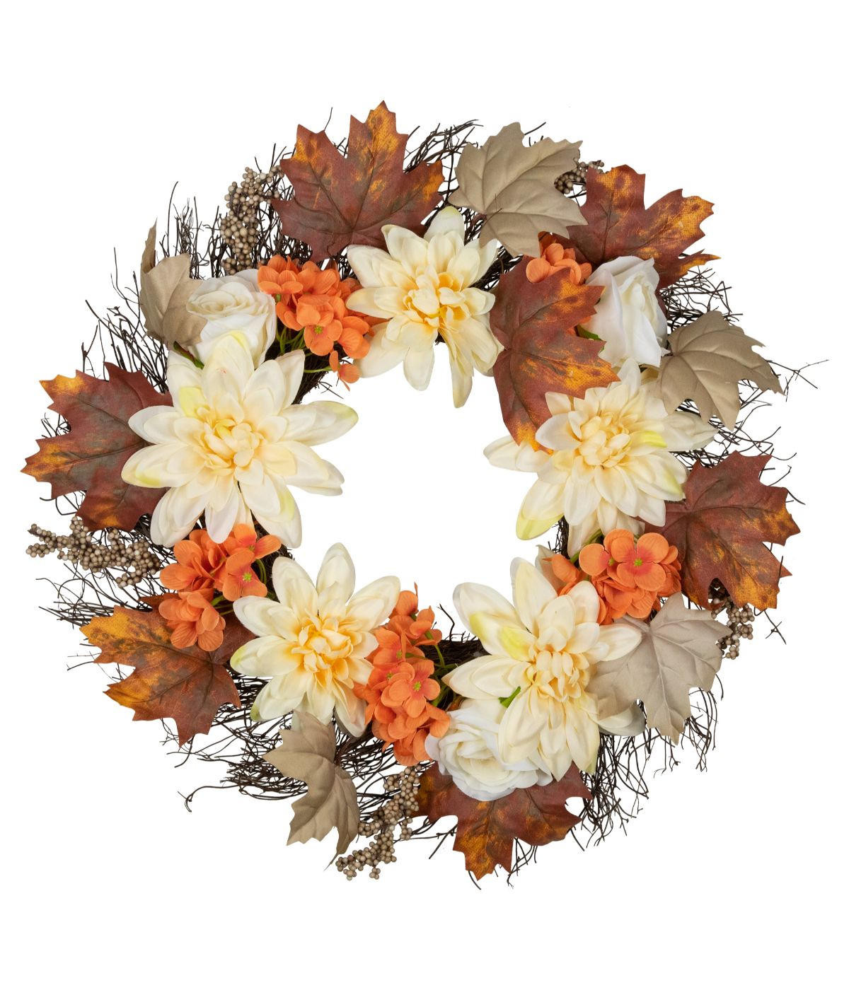  Orange and Cream Floral Fall Harvest Artificial Wreath Orange - Orange - Bonton