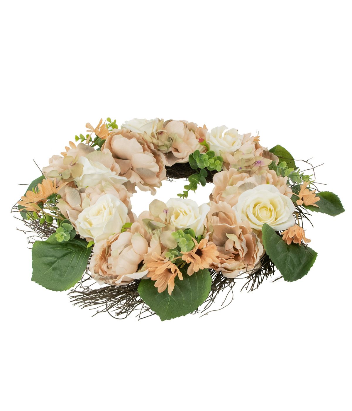  Peach and White Floral Fall Harvest Artificial Wreath Pink - Pink - Bonton