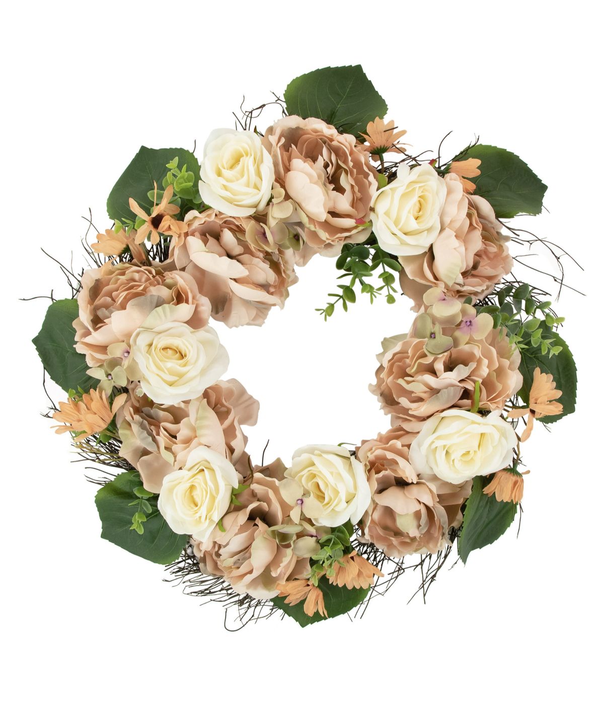  Peach and White Floral Fall Harvest Artificial Wreath Pink - Pink - Bonton