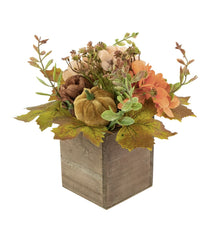 Orange Floral and Pumpkin Wooden Box Fall Harvest Tabletop Decoration Orange