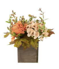 Orange Floral and Pumpkin Wooden Box Fall Harvest Tabletop Decoration Orange