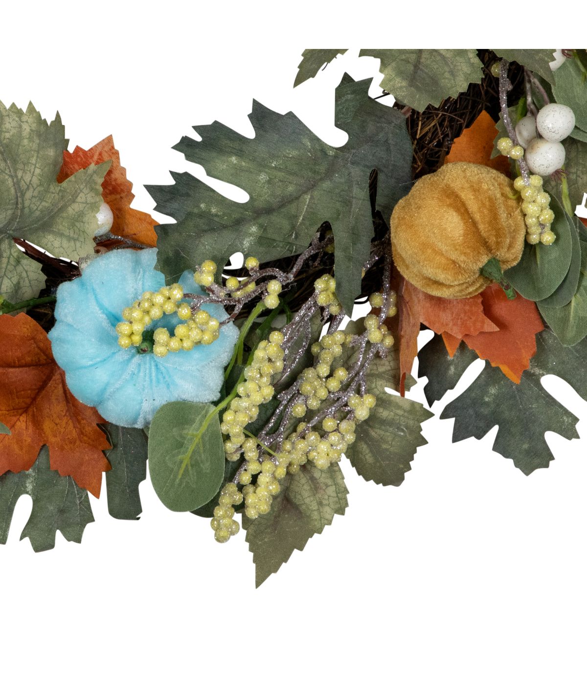  Green and Orange Foliage and Gourds Thanksgiving Artificial Wreath Green - Green - Bonton