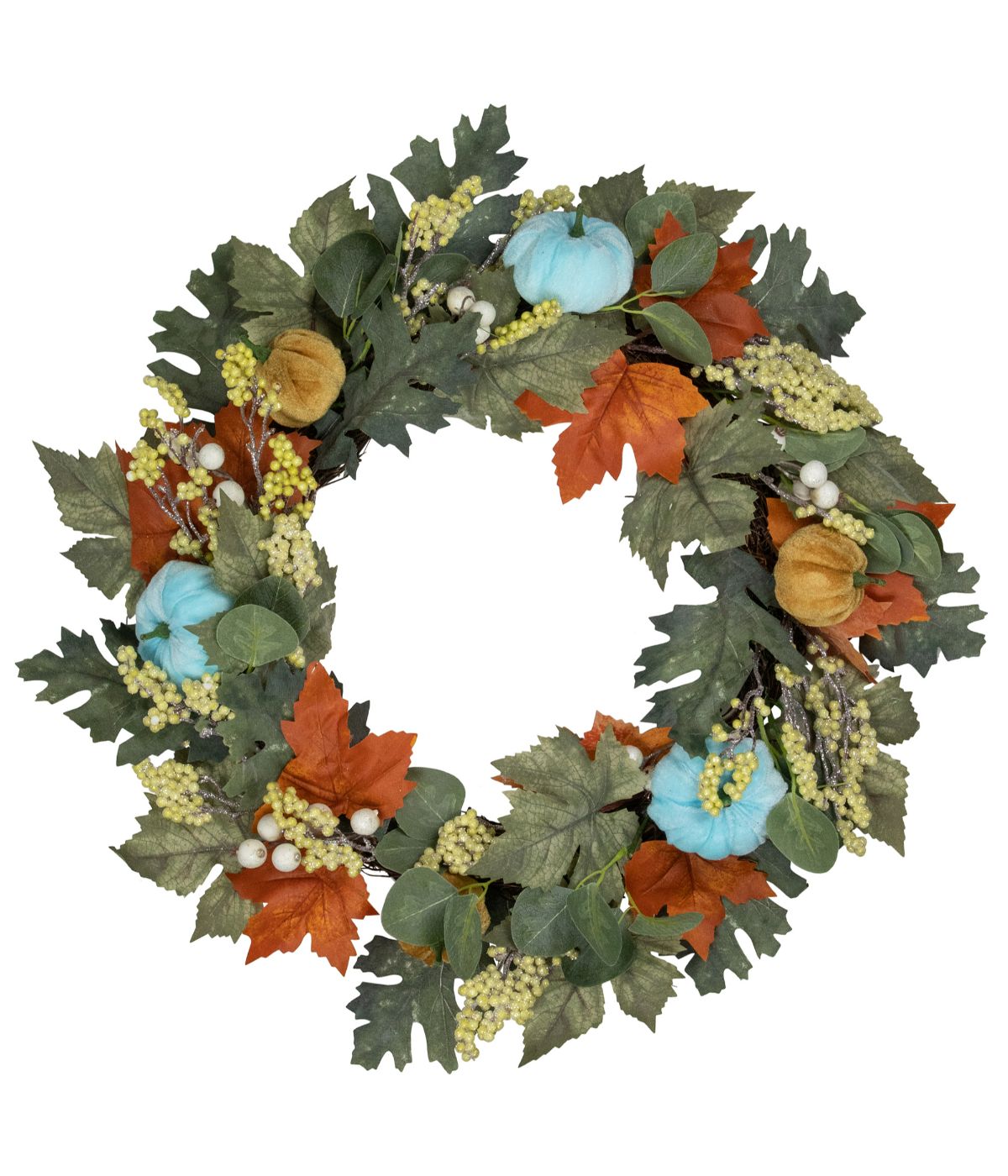  Green and Orange Foliage and Gourds Thanksgiving Artificial Wreath Green - Green - Bonton