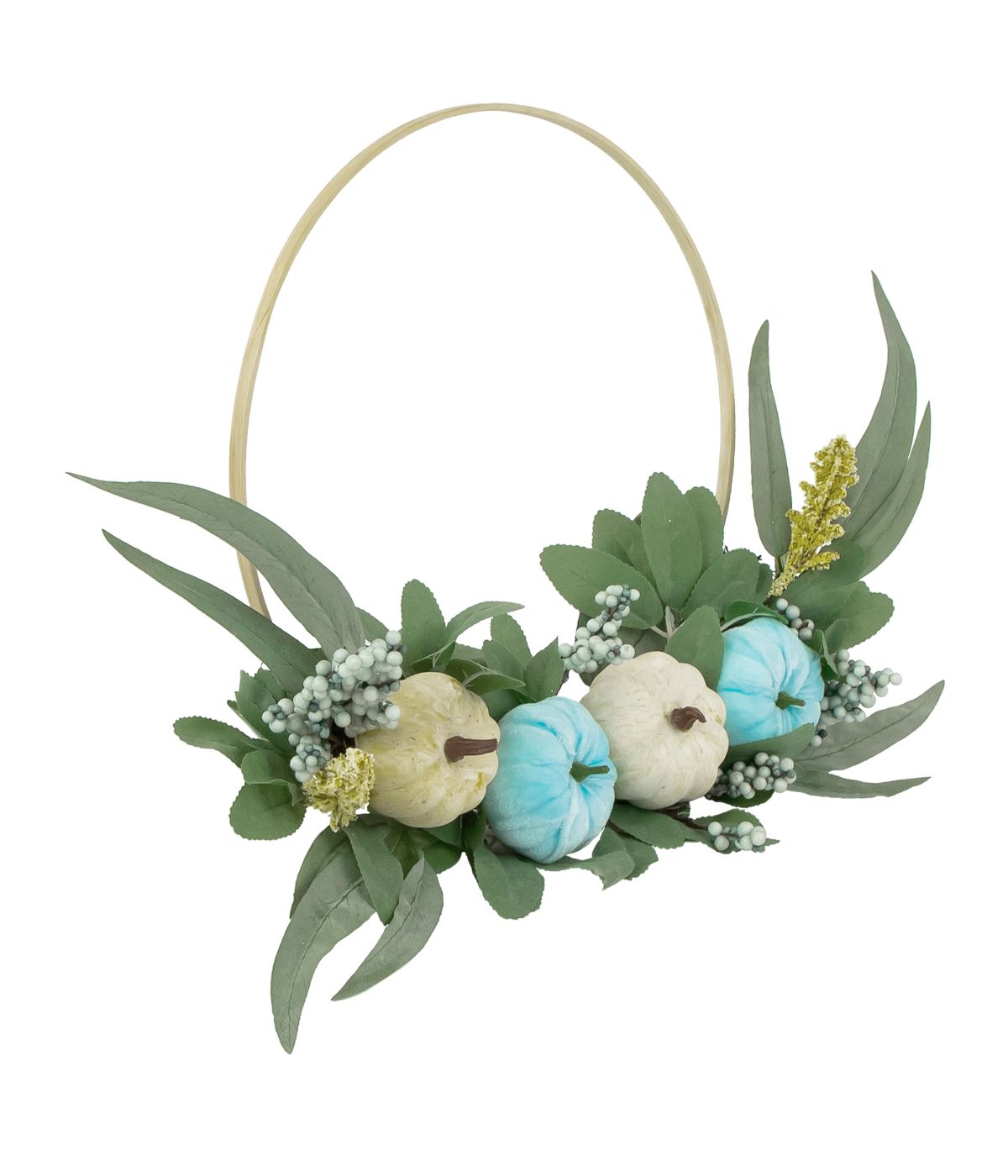  Blue Pumpkins and Foliage Thanksgiving Artificial Half Wreath Blue - Blue - Bonton