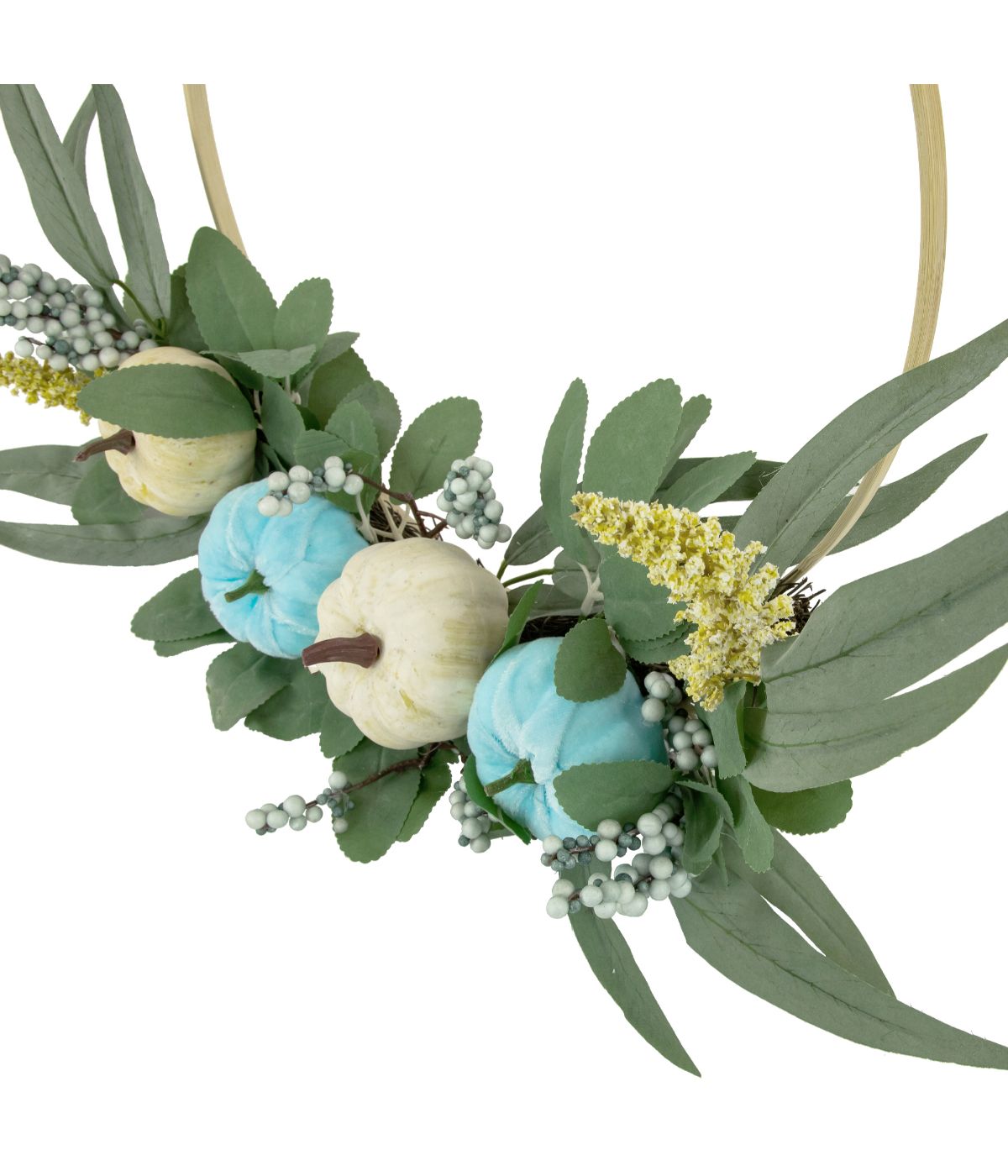  Blue Pumpkins and Foliage Thanksgiving Artificial Half Wreath Blue - Blue - Bonton