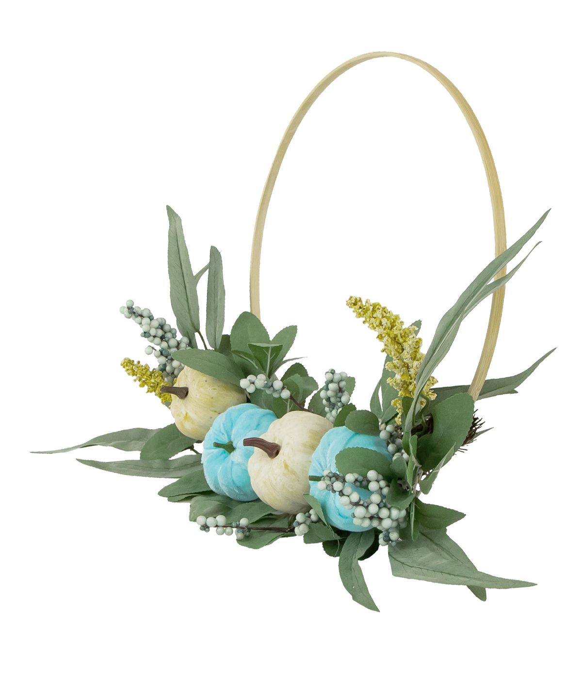  Blue Pumpkins and Foliage Thanksgiving Artificial Half Wreath Blue - Blue - Bonton