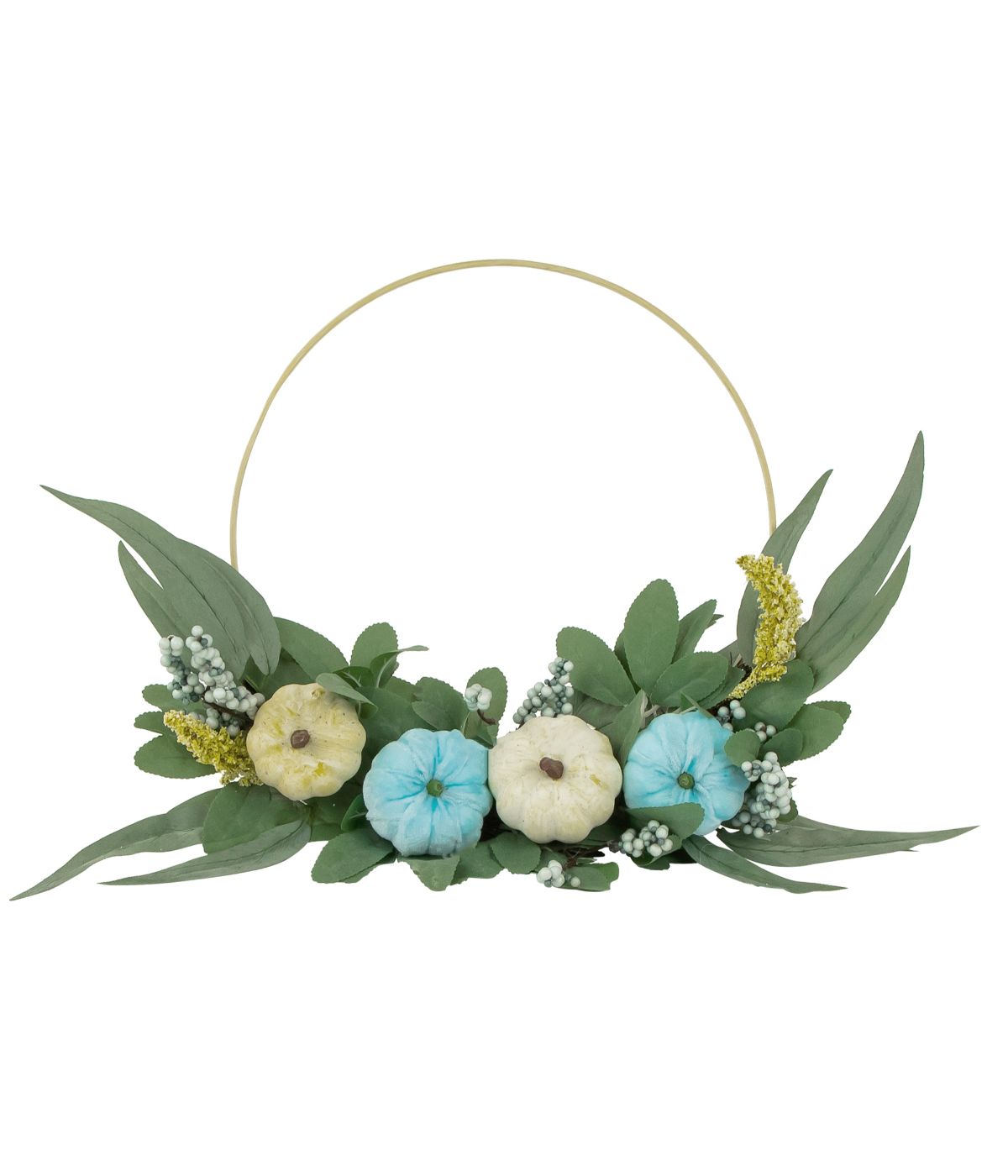  Blue Pumpkins and Foliage Thanksgiving Artificial Half Wreath Blue - Blue - Bonton