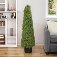 4' Artificial Boxwood Cone Topiary Tree With Round Pot  Unlit