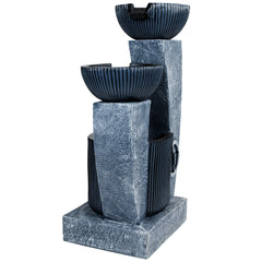 32" Lighted Blue Modern Tiered Outdoor Garden Water Fountain