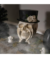 Skull with Top Hat and Roses Halloween Decoration