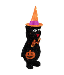 Lighted Black Cat in Witch's Hat Halloween Yard Decoration