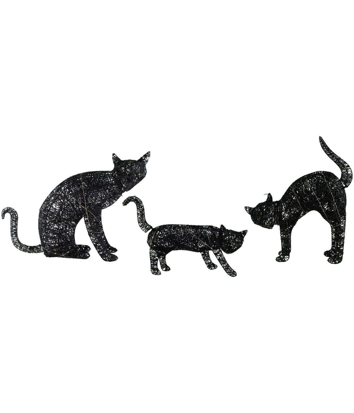  Lighted Black Cat Family Outdoor Halloween Decorations Set of 3 - Black - Bonton