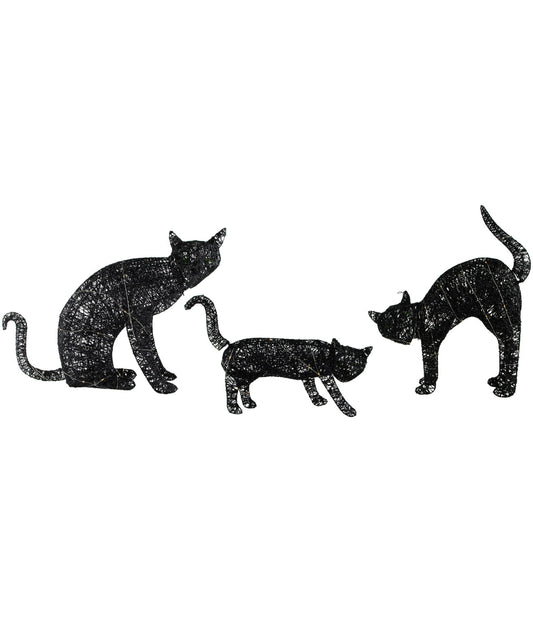 Lighted Black Cat Family Outdoor Halloween Decorations Set of 3