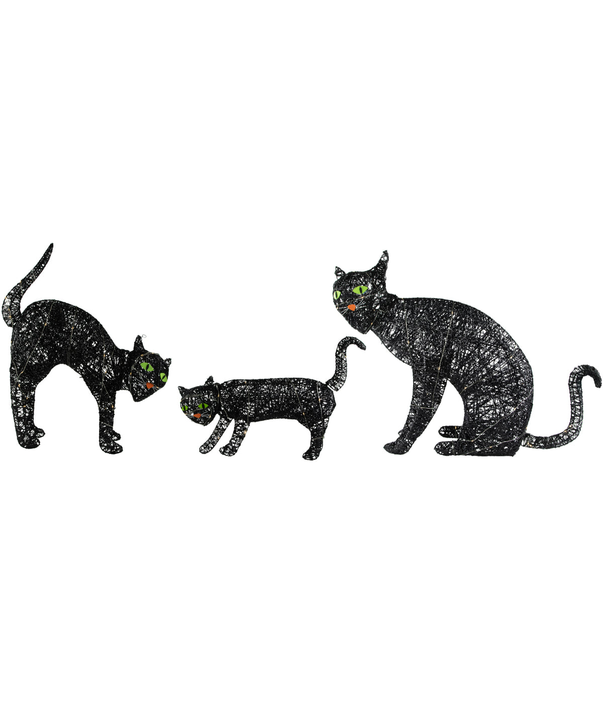  Lighted Black Cat Family Outdoor Halloween Decorations Set of 3 - Black - Bonton