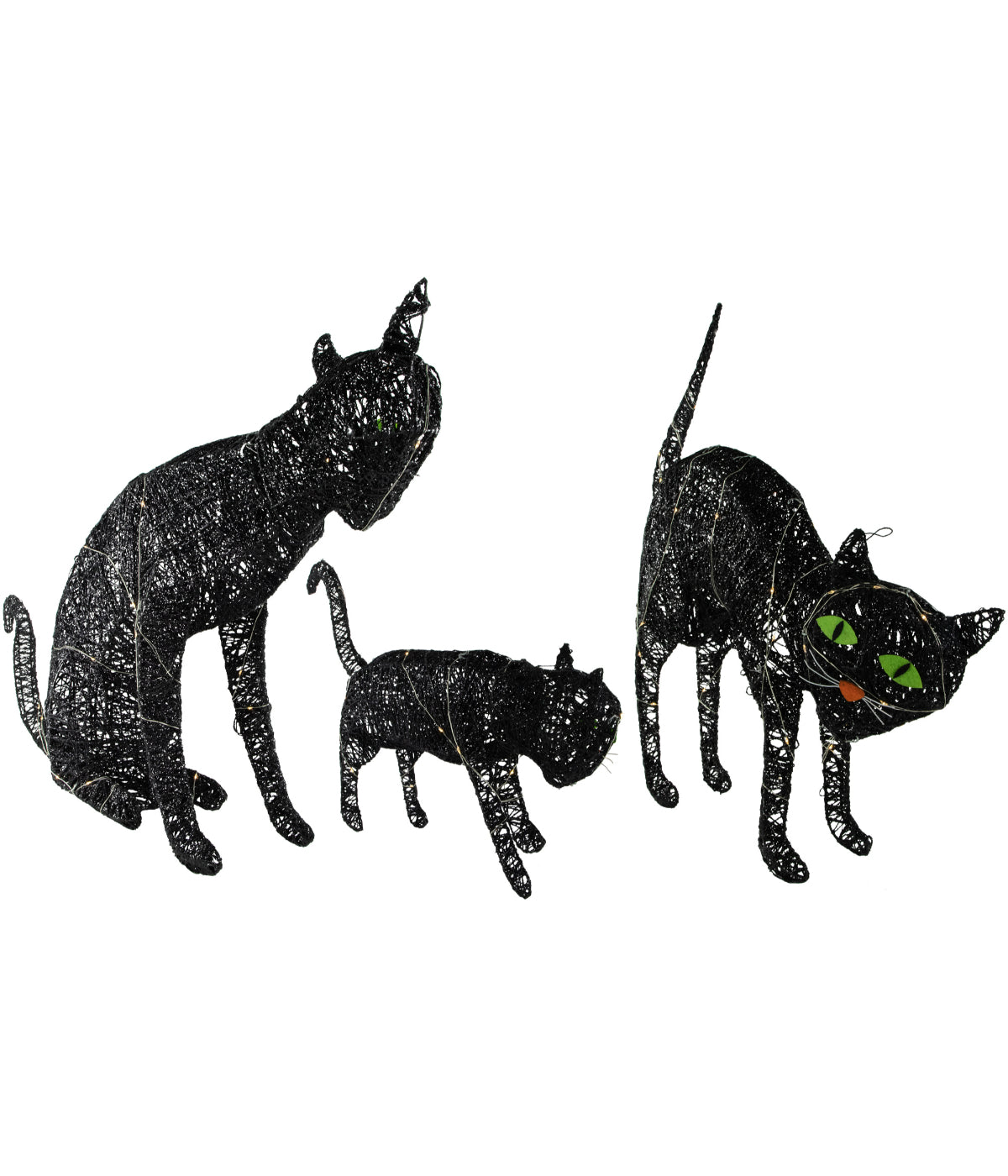  Lighted Black Cat Family Outdoor Halloween Decorations Set of 3 - Black - Bonton