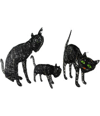 Lighted Black Cat Family Outdoor Halloween Decorations Set of 3